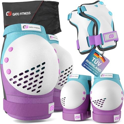 GATE FITNESS® Protektoren Set für Kinde & Erwachsene - Schutzausrüstung Set [6 Teilen] Knieschützer mit Handgelenkschoner und Ellenbogenschützer für Inline Sport - Schutzausrüstung Set für Kinder