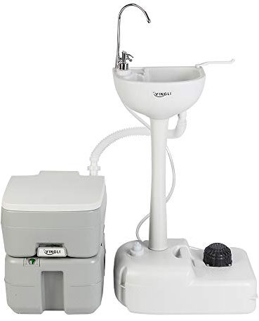 Ensemble lavabo et toilettes portables – Station de lavage des mains de 17,7 litres et toilettes de chasse d'eau de 15 litres – Léger et amovible pour camping, camping-car, bateau – Autonome