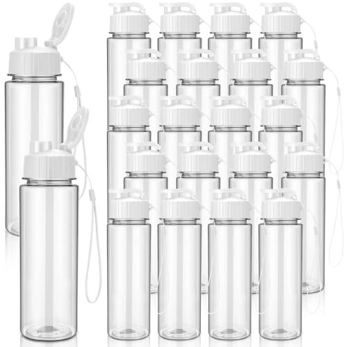Mifoci Lot de 20 grandes bouteilles d'eau en plastique réutilisables avec bouchon anti-fuite à rabat pour salle de sport, sport et salle de classe (blanc, 500 ml)