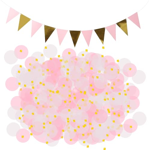 1 paquet de 50 g de confettis, 1 fanion or rose, décoration de table de mariage avec paillettes, décoration colorée, accessoires de mariage, confettis de décoration de fête ronds