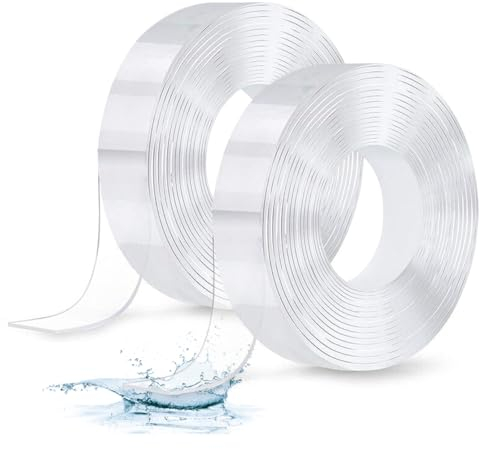 6M Doppelseitiges Klebeband Extra Stark, 2 Rollen Double Sided Tape, Nano Tape Spurloses, Transparent Klebeband, Wiederverwendbares Klebebänder für Bücherregal, Bilderrahmen, Teppich, Küche, Zuhause