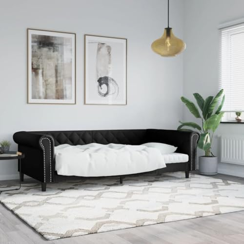 Wenjingqi-354230 Schlafsofa, Kunstleder, Schwarz, 100 x 200 cm