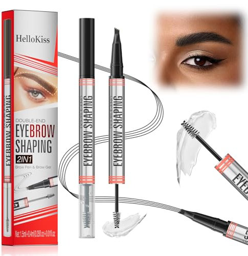 Crayon à Sourcils Magique, Crayon Sourcil 3D Microblading, Longue Durée Résistant à l'eau Crayon a Sourcils avec 4 Pointes Fourchues & Gel Fixateur Sourcils pour des Sourcils Naturels et Définis