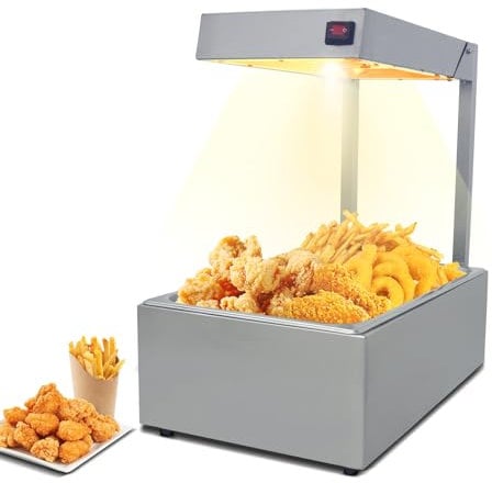 EASYROSE French Fry Warmer Commercial 300W Food Heat Lamp Food Warmer Light for Chips Churros Restaurant Buffet Kitchen with 1/1 Pan