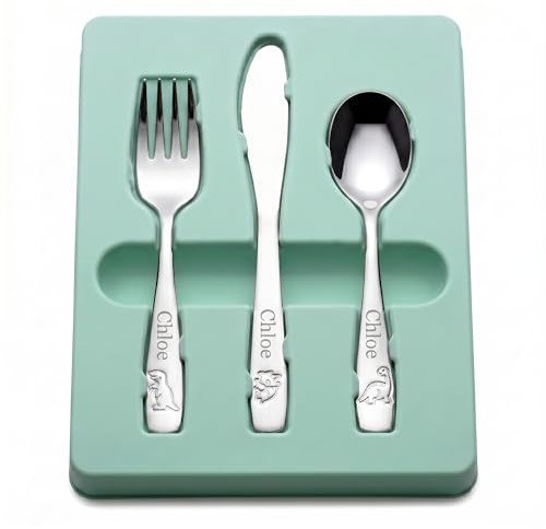 Cubiertos Infantiles Personalizados con nombre grabado, Set de Cubiertos Infantiles en Acero Inoxidable con Personalización.