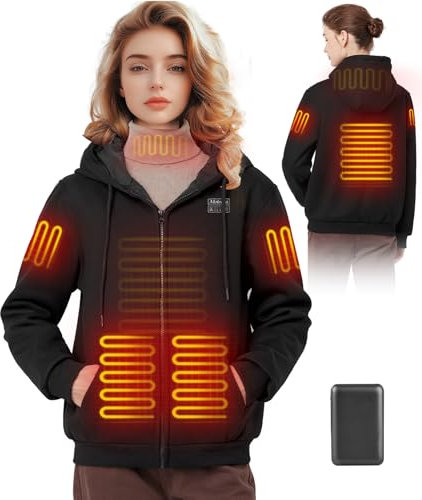 Beheizbare Jacke Hoodie Damen mit 7,4 V 12000 mAh Akku, Beheizter Hoodie Beheizbare Pullover Heizpullover Damen mit Heizung