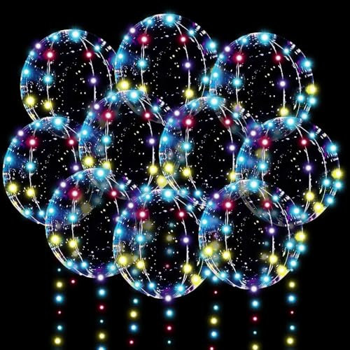 LED Luftballons Leuchtend 10 Stück LED Ballons Leuchtende Bobo Ballon Farbig Leuchtballons Luftballons mit Licht für Halloween, Weihnachten, Hochzeiten, Geburtstagsfeiern, Feste