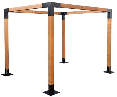 PRIMARIO GRANDE Pergola Holz - Pavillon 4x6 aus Skandinavischer Fichte - Gartenpavillon Höhe von 220 cm - Garten Pergola aus Pulverbeschichtetem Stahl - Gartenlaube für Garten, Terrasse (Helle Eiche)