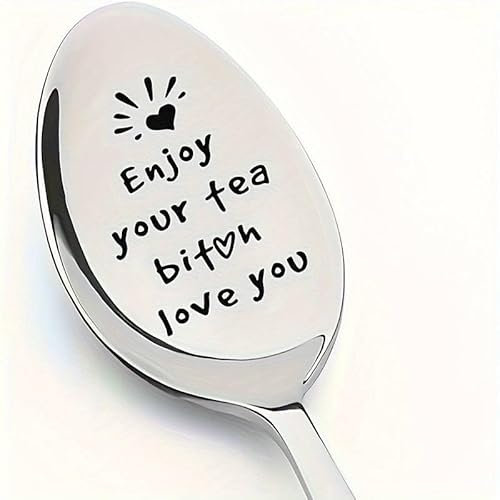 Stainless Steel Spoon, Enjoy Your Tea Engraved, Funny Spoon, 21 cm