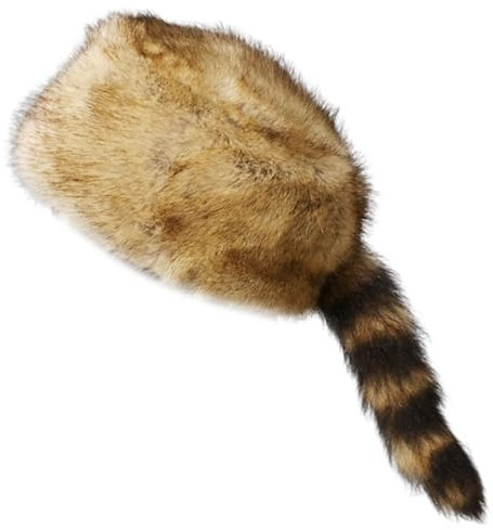 Racoon Tail Hut | Waschbär Hut warm warm und dicke lebensechte niedliche niedliche Faux Wackhut mit plüschiger pelziger Schwanz rund Flat Top Coonskin Hut für kalte Wetter Winter Männer Frauen Kinder