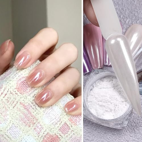 Pearl White Chrome Nail Powder Has Mirror Effect And Aurora Magic Pearlescent White Pigment Powder for Nails High Gloss White Glass Mirror Pearl Chrome Nail Powder Holographic Ice Aurora Chrome Powder