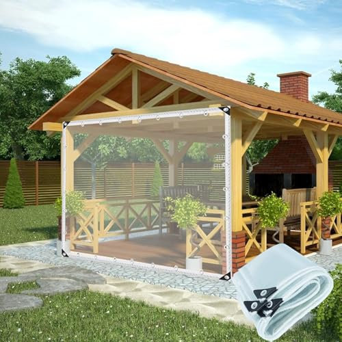 ZHZHXR 420g/㎡ Durchsichtig PVC Abdeckplane, Pergola Transparente Vorhang Windschutz Tarp Reißfest Wetterfeste Plane für Auto, Camping, Gartenmöbel (1.5x6m/4.92x19.68ft)