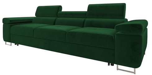 Mirjan24 Sofa mit Schlaffunktion Torezio III Bis, Dreisitzer Polstersofa mit Einstellbare Kopfstützen, Füße aus Metall Chrom, Sofagarnitur, Couchgarnitur (Manila 35)