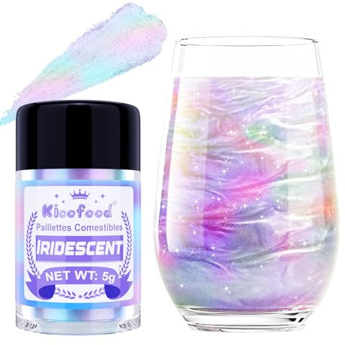 Paillettes Comestibles - Kicofood 5g Paillettes Alimentaires Comestibles, Paillette Alimentaire, Colorant Alimentaire Paillettes for Cocktails Décoration de Gâteaux Chocolats (Irisé)
