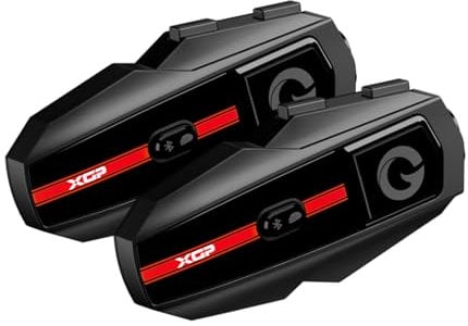 XGP Motorrad Headset Bluetooth V5.2 mit Musik Sharing, 2 Personen Motorradhelm kommunikationssystem mit IP67 wasserdicht, Helm intercom für Ski, Unterstützung GPS/Navigation, Doppelpack