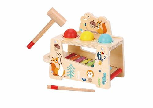 Zacia Toys® Holz Hammerbank mit Xylophon | Lernspielzeug 2-in-1 | Musikalisches Spielzeug Xylophon und Motorikspiel | Für Kleinkinder ab 1 Jahr