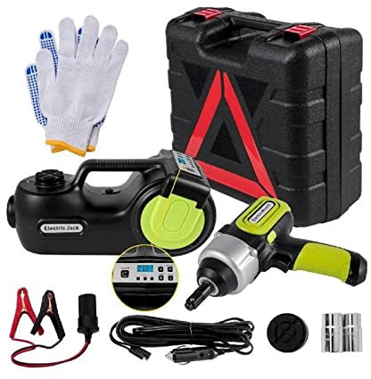 Kit de cric de voiture électrique 5 tonnes 12V + clé à chocs lumière LED cric hydraulique Portable 13.5-36 CM outil de réparation de voiture de levage de pneu