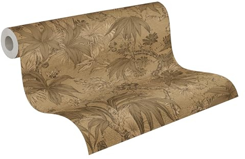 A.S. Création History of Art 2 Vliestapete Floral 10,05 m x 0,53 m - Braun, Metallic - Tapete Dschungel für Wohnzimmer Schlafzimmer - 790472