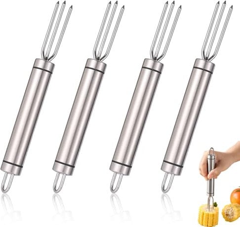 4 forchette per patate, forchette per patate in acciaio inox – Gabell con 3 denti, supporto per patate o pannocchie di mais