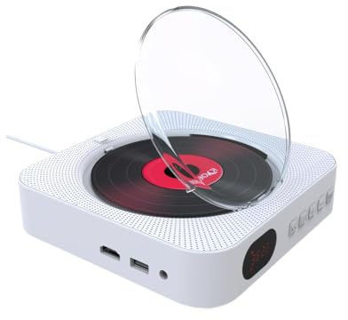 AMSLSIU Multimedia DVD Player, Bluetooth Lautsprecher, 1080P HD Ausgang, Zwei Lautsprecher, Fernbedienung, AV Ausgang, ABS, externes CD/DVD Laufwerk, Weiß