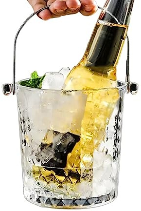 Eiskübel, hochwertiger Eiskübel aus Glas, 900 ml, transparenter Sektkübel für die Party zu Hause mit Griffen, Getränkekübel, Getränkewanne (A)