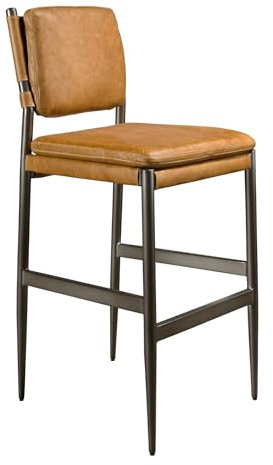 Angel Cerdá - Hoher Küchenhocker mit braunem Lederbezug - Modernes Design mit Beinen aus poliertem Edelstahl - Komfortabel und stilvoll für Küche oder Esszimmer - 49 x 55 x 112 cm