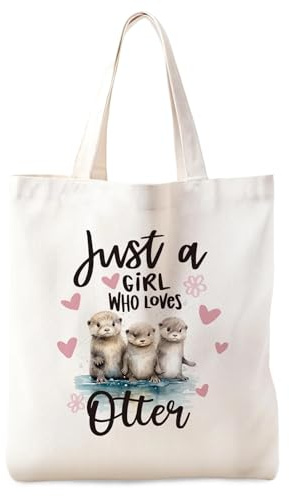 Stoffbeutel Bedruckt, Canvas Tote Bag, Lustige Otter Muster, Otter Geschenke, Wiederverwendbar Einkaufstasche, Geschenk Buchliebhaber, Otterliebhaber Deko Stofftasche für Kollegen, Gute Freundin