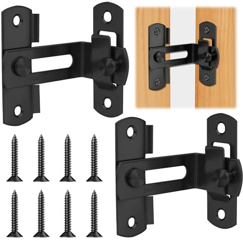 AOOSU Molla Automatica Gradi Chiavistell, 2pz Chiusura a Bullone with Screws, Serratura Scorrevole, per Porte Scorrevoli, Bagni, Legno Giardino, Finestre, Fienili, Cucine (Nero)