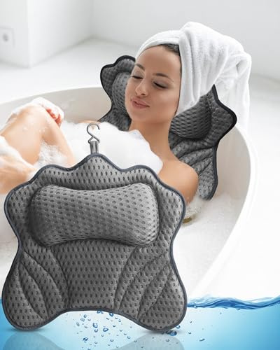 Cuscino da Bagno, Cuscino Vasca da Bagno 4D Mesh, Cuscino per Vasca da Bagno per Donne e Uomini, 6 Ventose Antiscivolo, Cuscino Poggiatesta Supportare la Schiena, Collo Testa Vasca da Bagno