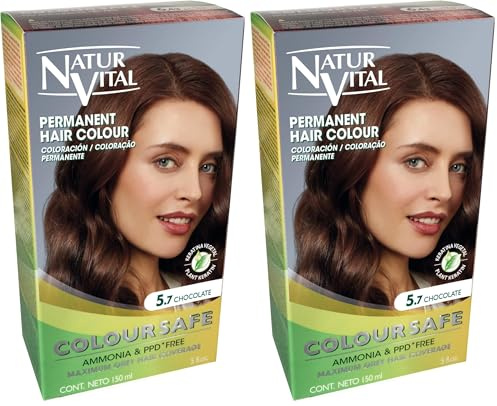 NaturVital Coloursafe Tinte Permanente Tono 5.7 Chocolate | Máxima Cobertura de Canas | Sin Amoníaco - 150 ml (Paquete de 2)