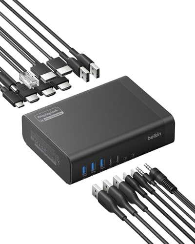 Belkin Connect - Estación de Acoplamiento 16 en 1 de 100 W, Base USB C de Triple Pantalla con Soporte 4K a 60 Hz, tecnología DisplayLink, Base USB C con Transferencia de Datos de 10 Gbps, Puerto