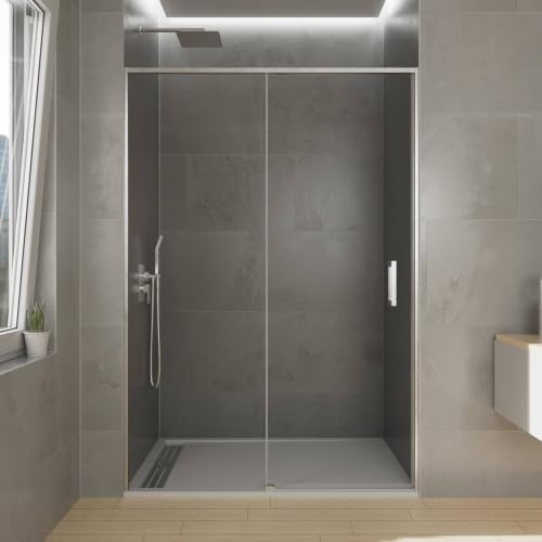 Imex - Box doccia frontale oro rosa spazzolato, 135 cm, 1 fisso + 1 scorrevole + pannello laterale fisso, in vetro reversibile da 6 mm, larghezza adattabile e 195 cm di altezza