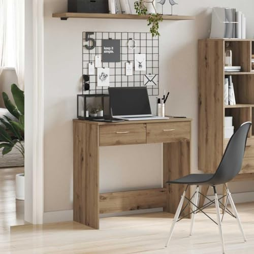 Kaelestia Schreibtisch Artisan-Eiche 80x40x75 cm Holzwerkstoff mit Zwei Schubladen kompakter PC Laptop Tisch für Homeoffice Jugendzimmer Arbeitszimmer mit Stauraum und Ablage ergonomisch platzsparend