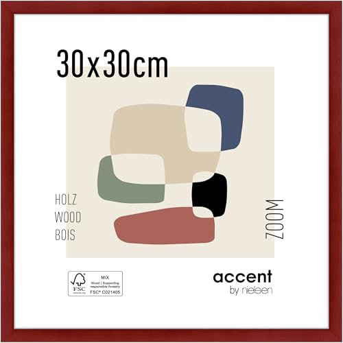 accent by nielsen Bilderrahmen, 30 x 30 cm, Holz, Rot, Rahmen zum Aufhängen im Hoch- & Querformat, Echtglas, Zoom