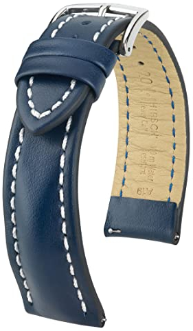 HIRSCH Heavy Calf L, Contrast Stitching Watch Strap in Blau, 22 mm, Steel Buckle
