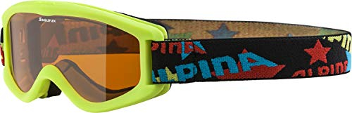 ALPINA CARVY 2.0 - Beschlagfreie, Extrem Robuste & Bruchsichere Skibrille Mit 100% UV-Schutz Für Kinder, lime matt, One Size