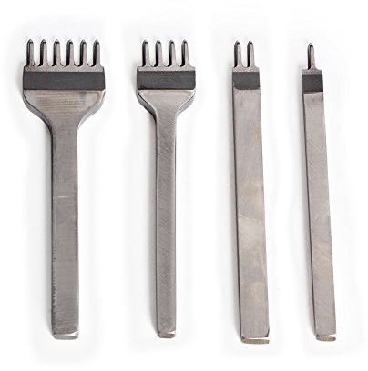DIY Edelstahl flach Meißel 4mm 1/2/4/6 Zinken Leder Craft Loch Stempel Pitch Hole Nähten Schnürung Lochen Sew Tools (4-Piece Set)