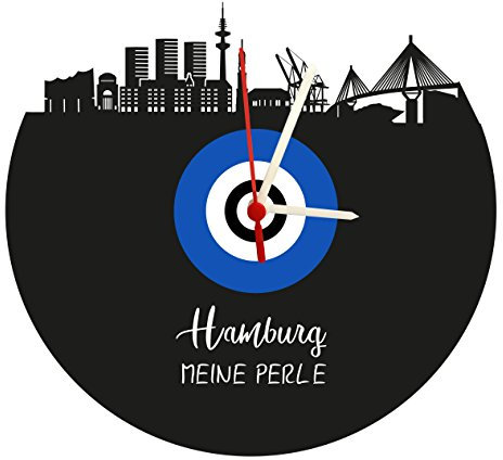 bigcopy e.K. Wanduhr Hamburg Skyline, blau-weiß, Fußballuhr, hochwertige Acryllglasuhr mit Quarzwerk