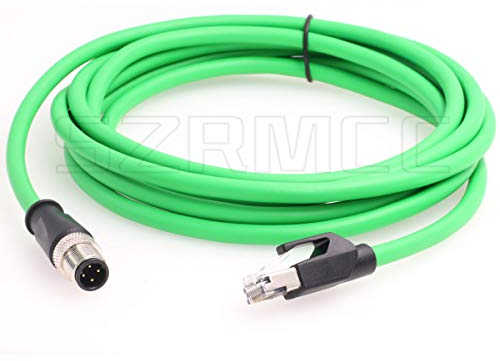 SZRMCC M12 Ethernet Cable D-Code 4 Pin Male to RJ45 Connector High Flex Cat5e Shielded Waterproof Network Cable for Industrial Camera Sensor (3m,Green)