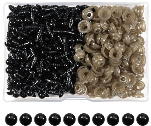 TOAOB Sicherheitsaugen 6 mm für Häkeltiere 150 Stück Schwarz Kunststoff Basteln Puppen Augen Knopfaugen mit Unterlegscheiben für Häkeltiere Puppe Marionette Plüschtier Teddyaugen