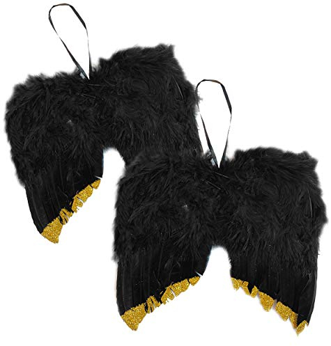 Knüllermarkt Engelsflügel Schwarz Gold 2 Stück, 16x17 cm, Weihnachtsbaum Deko, Engel Weihnachtsschmuck, Christbaumschmuck Federn