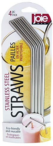 Joie Kitchen Gadgets 4pc Reusable Stainless Steel Straws with Cleaning Brush, Silver