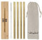 WHATAKANT - Wellenreiter Goldstrohhalme | 4er Set in Gold | nachhaltige gerade Strohhalme mit Baumwollsäckchen & Reinigungsbürste | wiederverwendbare plastikfreie Edelstahl Trinkhalme | 21,5 cm Länge