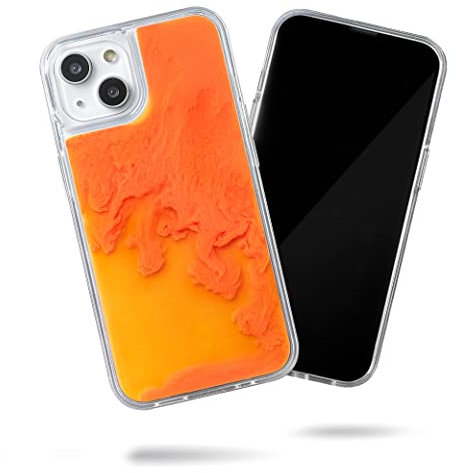 SteepLab Flowing Neon Sand Liquid Case for iPhone 13 (2021, 6.1) - Full Body Protection with Raised Bezel (Orange Soda)
