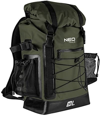 NEO TOOLS Wasserdichter Rucksack 63-131, Fassungsvermögen 30 Liter, 4in1, Farbe Dunkelgrün, Verstellbare Seitengurte, 2 Taschen, PVC 600D