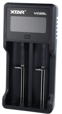 Xtar Ladegerät für 2 Li-ion/NI-MH/NI-CD 18650 zylindrische Akkus AAAA, AAA, AA, A, SC, C, VA-LCD-Farbdisplay, Powerbank-Funktion, Modell: VC2SL, schwarz