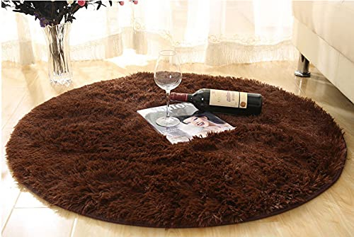 Badematte Runder Plüschteppich Schlafzimmer Nachttisch Wohnzimmer Badteppiche 120 cm Durchmesser Braun