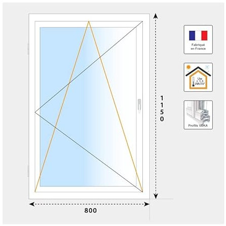 Ventana de PVC oscilante, 1 hoja H1150 mm, color blanco x ancho 800 mm