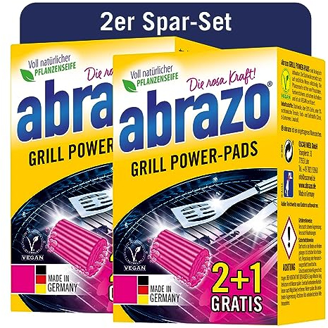 abrazo Grill Power-Pads - 6 Grillreiniger, 2x3 Stk. - Fettlöser mit antibakterieller Seife, Backofen & Grill Reiniger, Reinigung v. Rost u. Zubehör