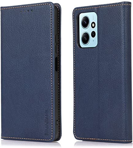 binandteam Hülle Xiaomi Redmi Note 12 4G Handyhülle,Premium Pu Lederhülle mit für mehrere Karten, Magnet Klappbar Flip stoßfest Case Cover Schutzhülle - Blau